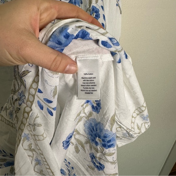 THE COMPANY STORE Bohemian Voile Printed Blue & White Caftan Dress - Picture 6 of 8